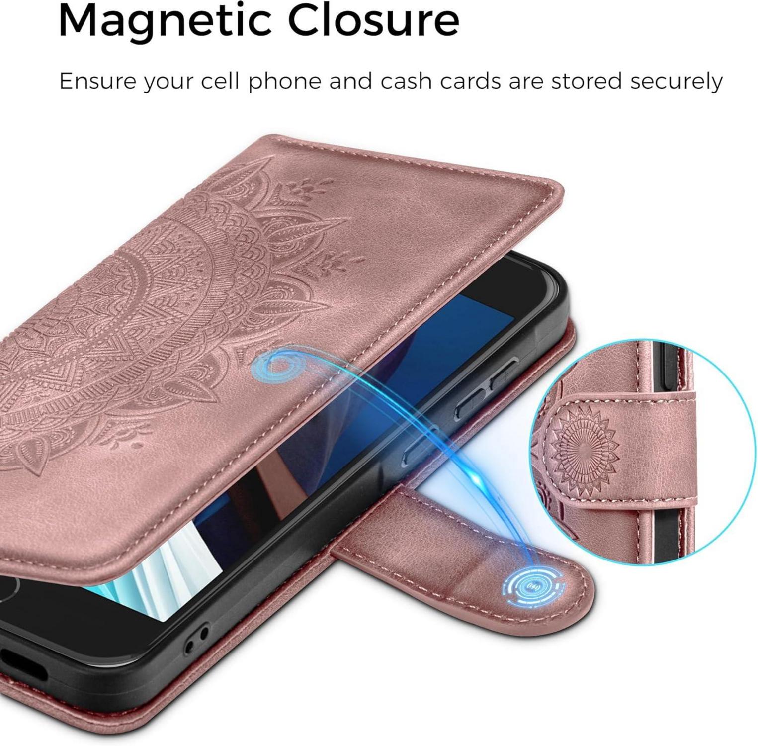 Handyhülle für iPhone SE 2022/2020 7 8 Leder Flip Tasche Rosa