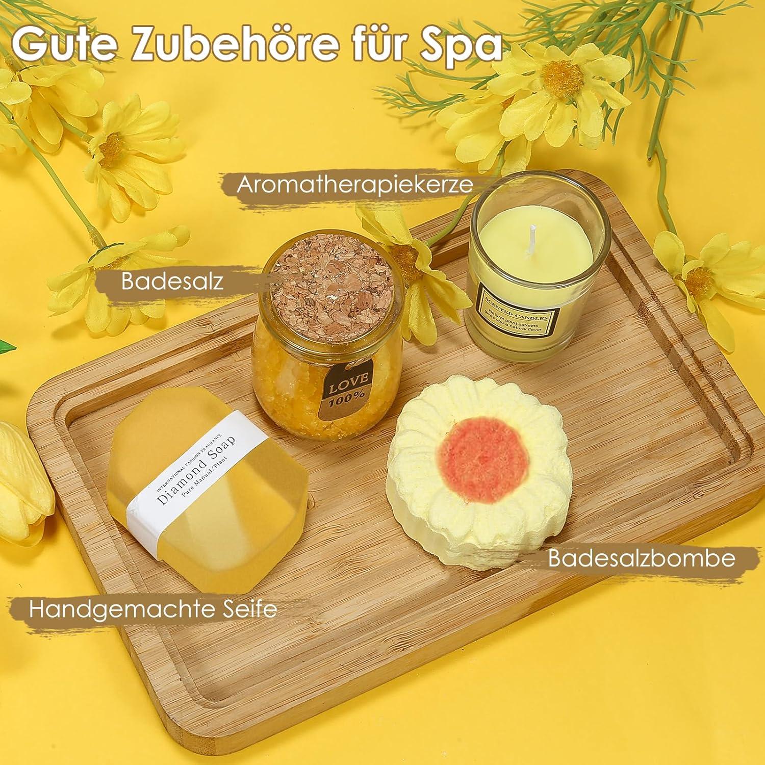 Wellness Geschenkset für Frauen mit Sonnenblumen-Becher Gelb