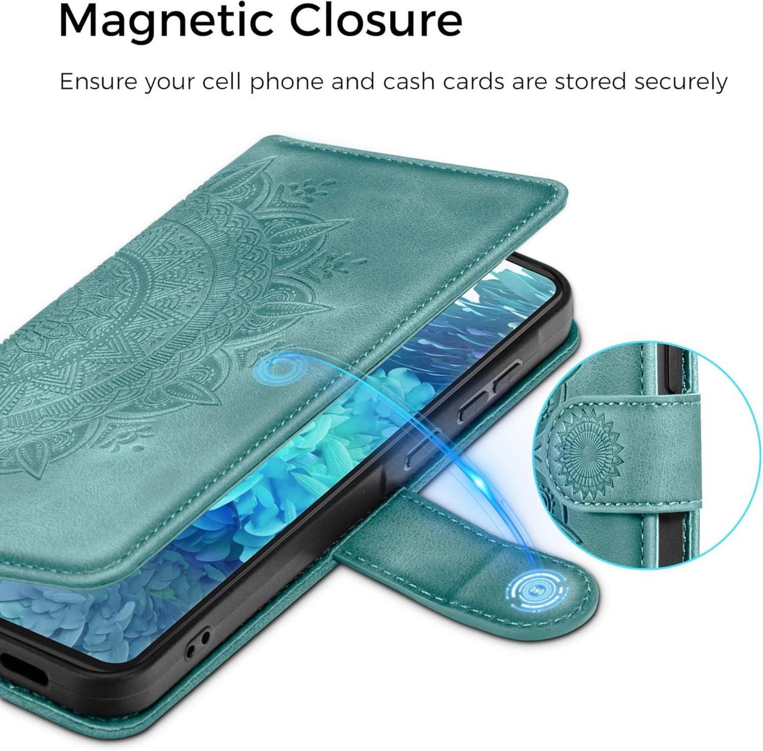 EASDNB Samsung Galaxy S20 FE Lederhülle Wallet Case Grün Flip Schutzhülle
