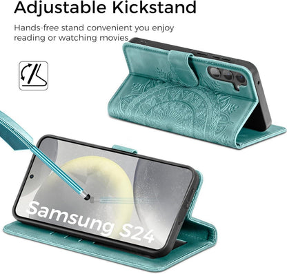 Samsung Galaxy S24 5G Lederhülle Wallet Case Grün Magnet Standfunktion