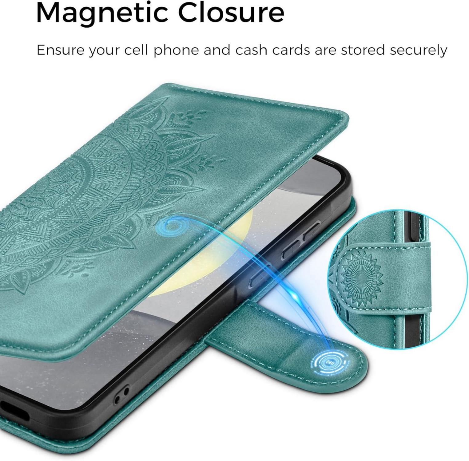 Samsung Galaxy S24 5G Leder Flip Wallet Hülle Grün Kartenfach Standfunktion