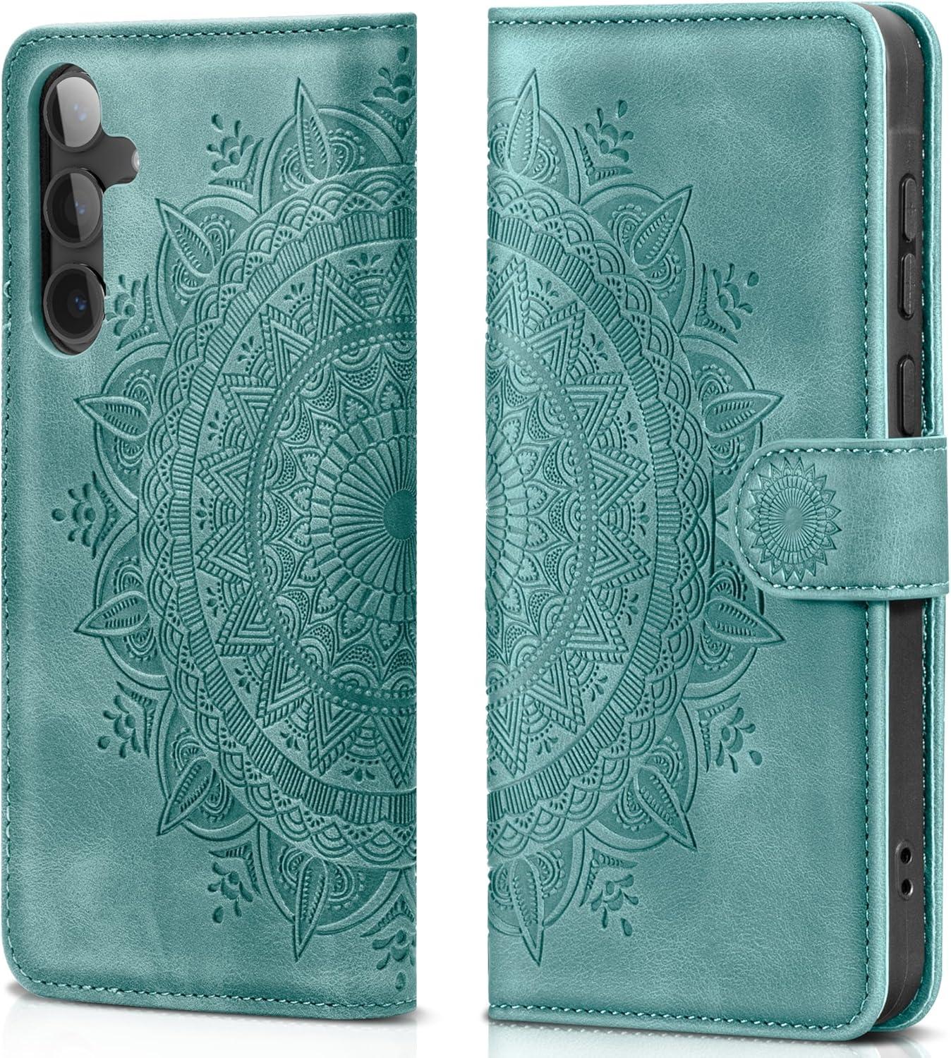 Samsung Galaxy S24 5G Lederhülle Wallet Case Grün Magnet Standfunktion