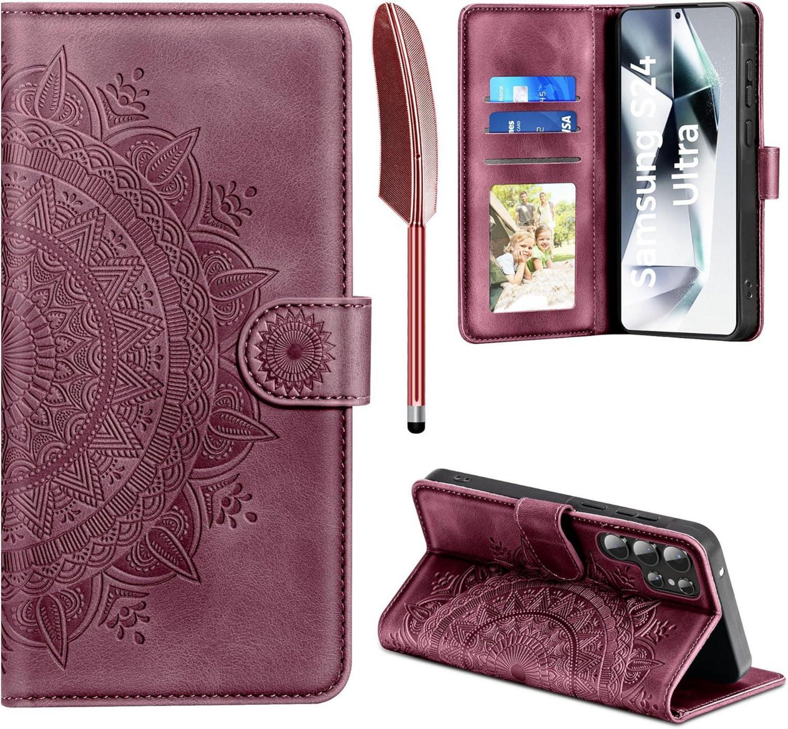 Samsung Galaxy S24 Ultra Handyhülle Flip Wallet PU Leder Weinrot