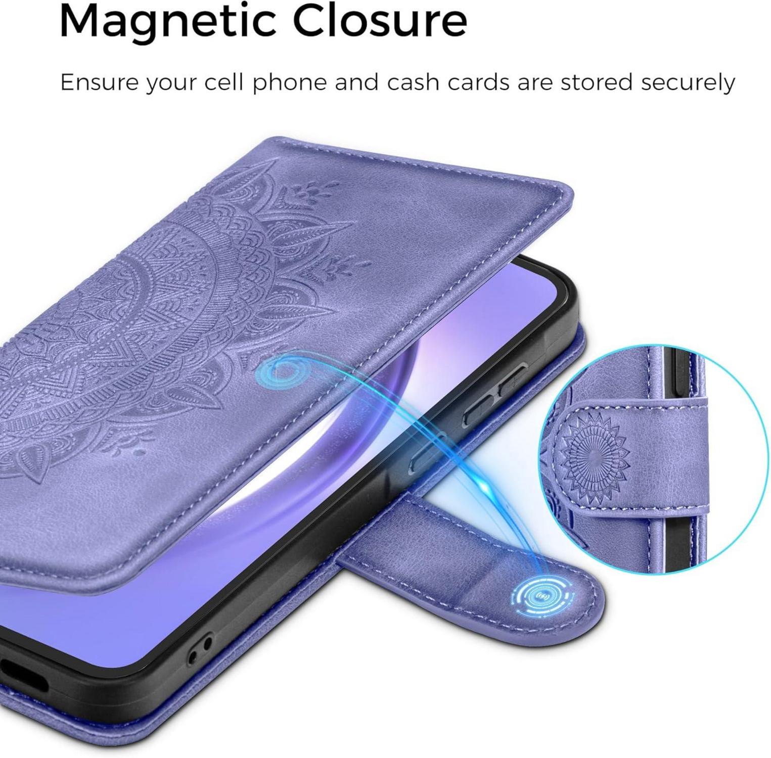 Lila Samsung Galaxy A54 5G Lederhülle Flip Wallet Case mit Standfunktion