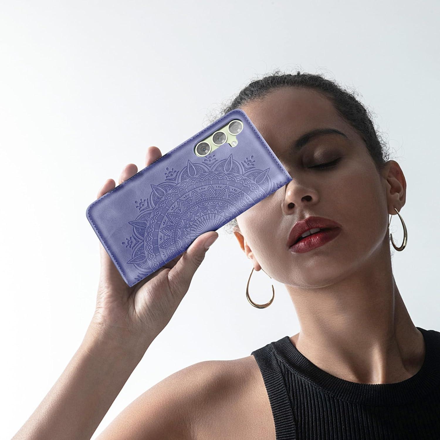 Lila Samsung Galaxy A54 5G Lederhülle Flip Wallet Case mit Standfunktion