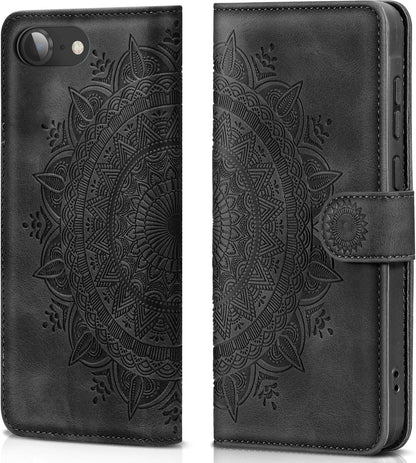 Handyhülle für iPhone SE 2022/2020, iPhone 7/8 Schwarz Flip PU Leder Schutzhülle