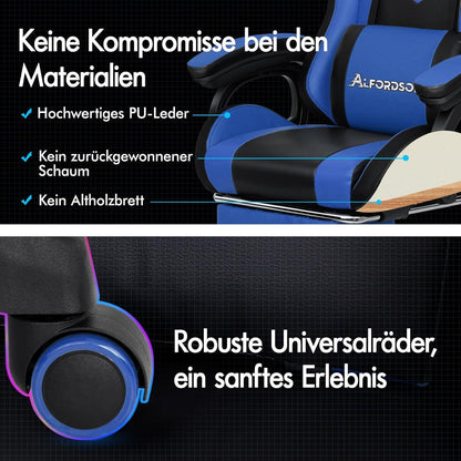 Racing Gaming Stuhl mit Massage LED RGB Lordosenstütze Liegestuhl