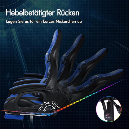 ALFORDSON Racing Gaming Massage Stuhl 12 LED RGB Blau - Ergonomischer Sessel