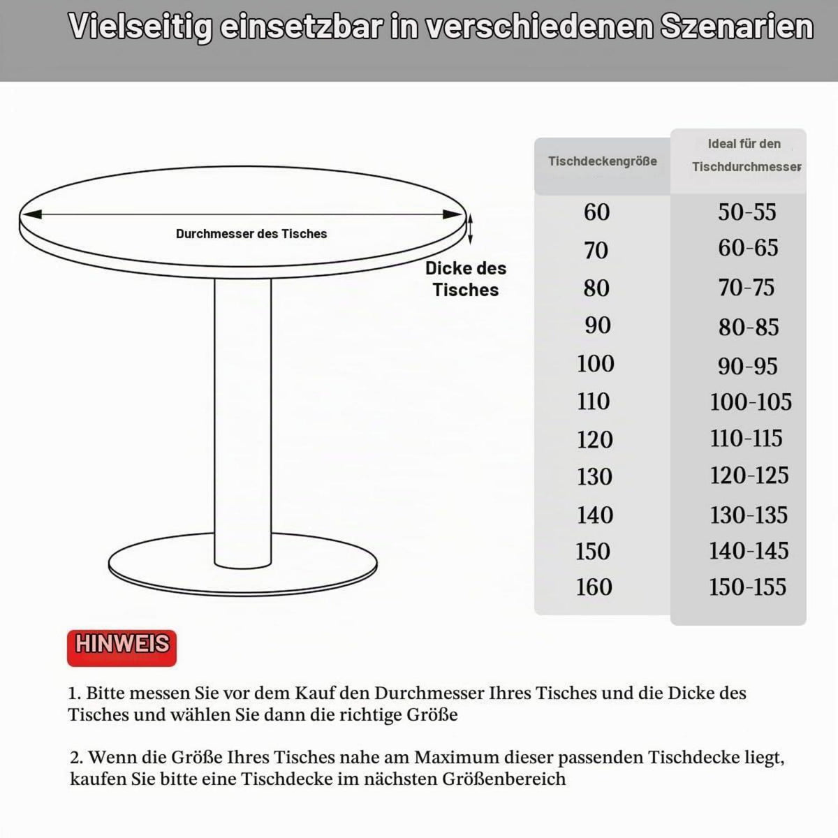 Runde Tischdecke abwaschbar 80cm – Elastisch, Marmoroptik