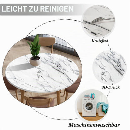 Runde Tischdecke abwaschbar 80cm – Elastisch, Marmoroptik