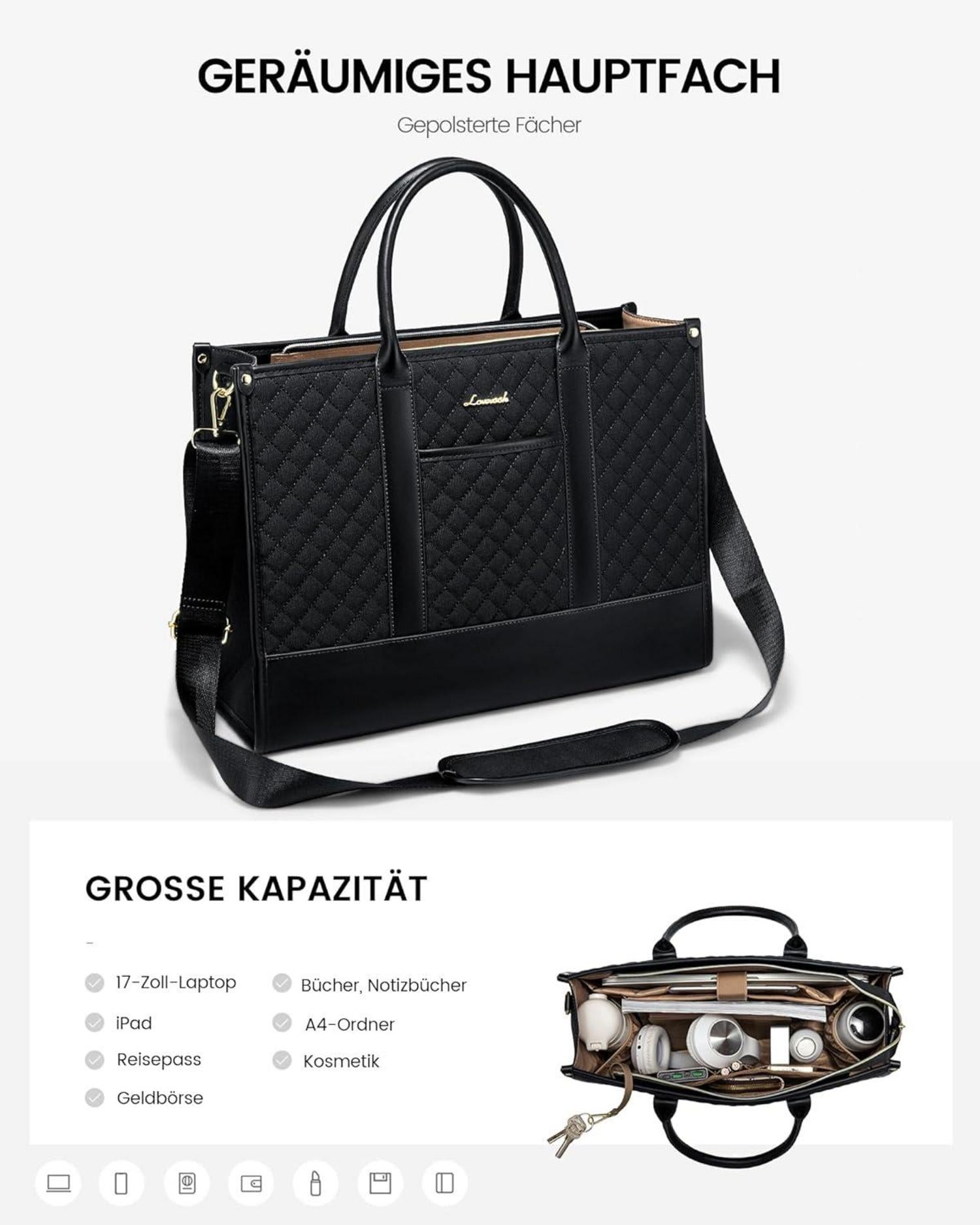 Große LOVEVOOK Laptoptasche Damen Wasserdicht Schwarz 17 Zoll