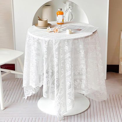 Weiße Spitze Tischdecke Rechteckig Boho Blumenstickerei