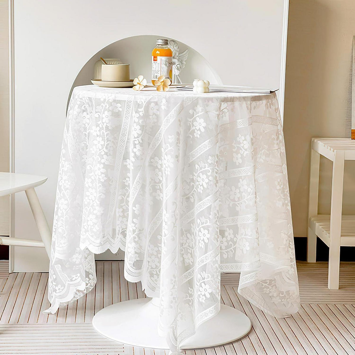 Weiße Spitze Tischdecke Rechteckig Boho Blumenstickerei
