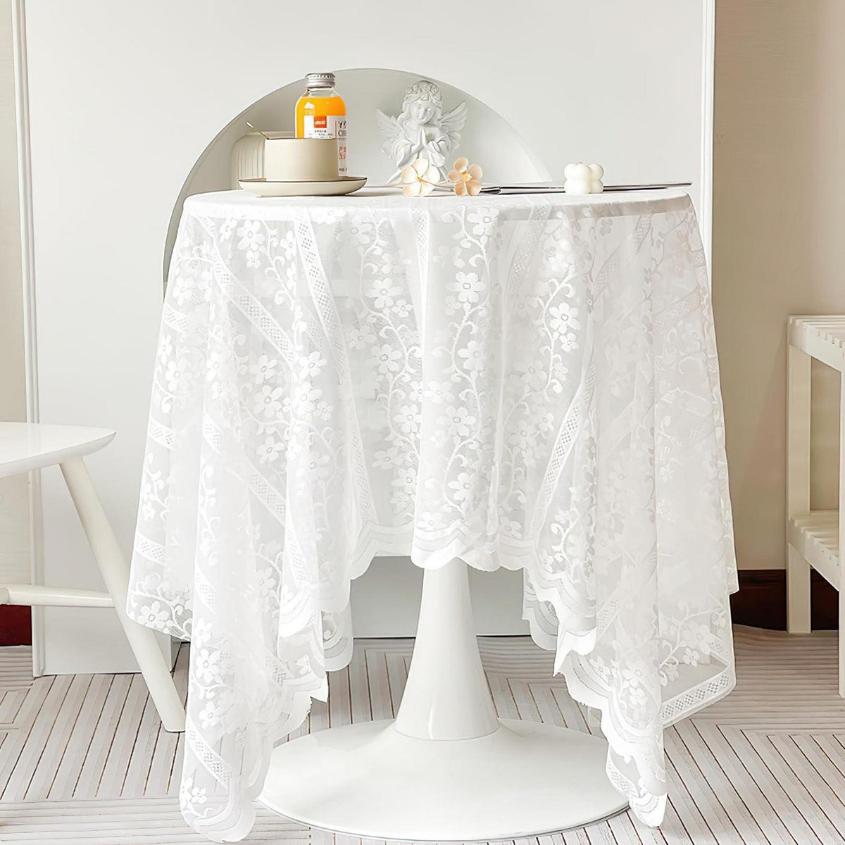Weiße Spitze Tischdecke Rechteckig Boho Blumenstickerei