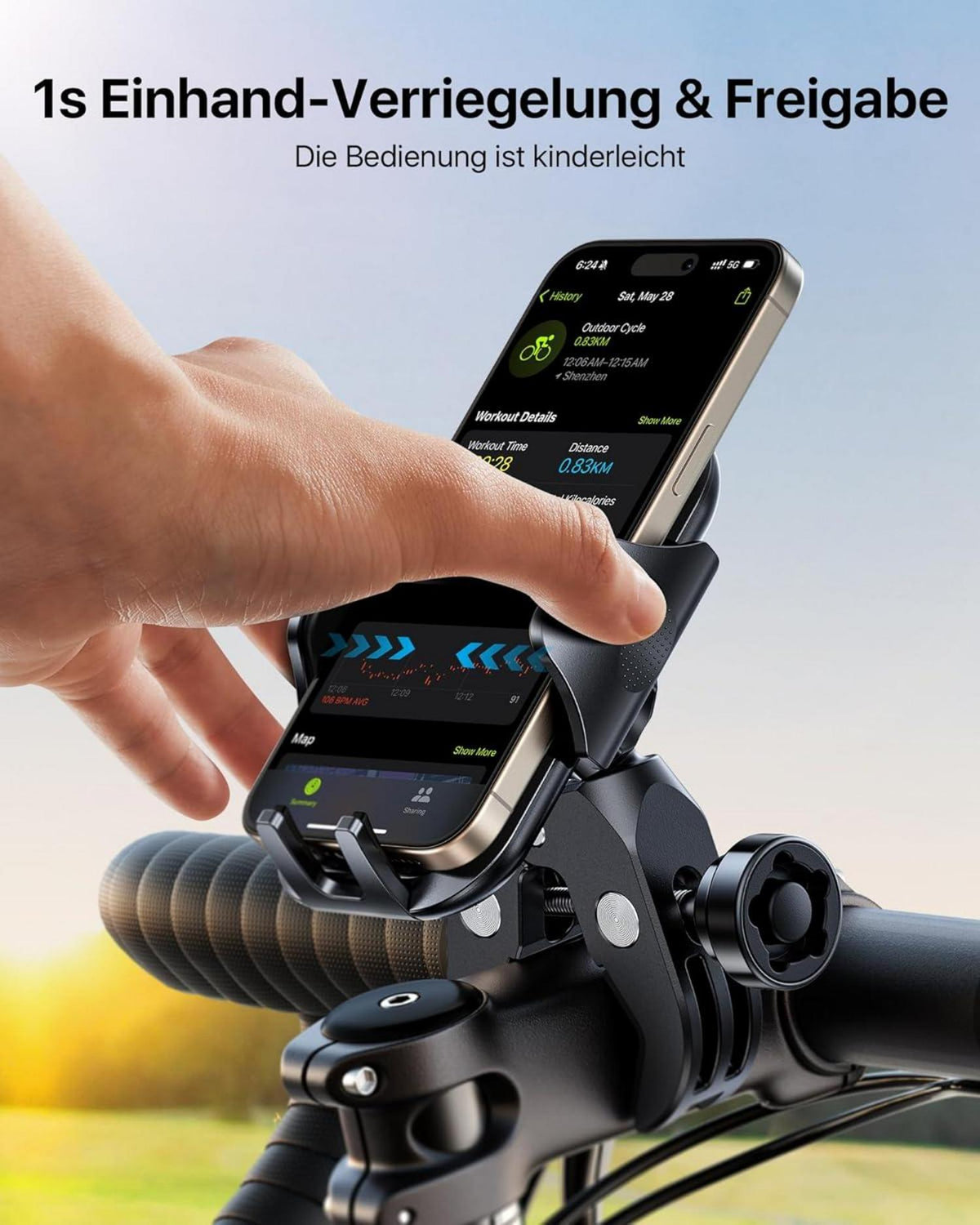 Handyhalter fürs Fahrrad Diebstahlschutz 1S Schwarz Android iOS