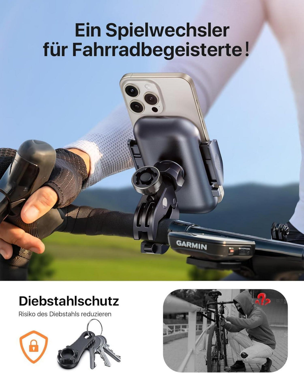 Andobil Handyhalterung Fahrrad mit 5 Jahre Garantie - Schwarz