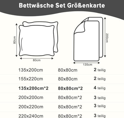 Bettwäsche-Set 135x200cm 4-teilig Kissenbezüge 80x80cm Mikrofaser Salbei Grün