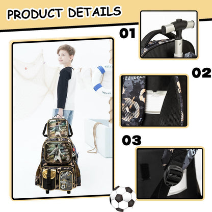 Kinder Trolley Rucksack mit Fußball Design – Schultasche mit Rollen