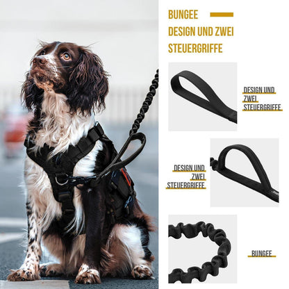 Federbelastete Hundeleine – Schwarz, 86-120 cm Länge