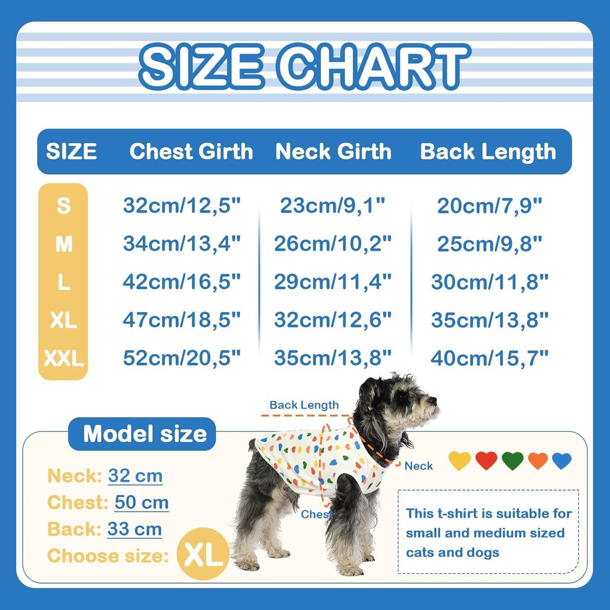 Hundepullover Kleine Hunde Weich Atmungsaktiv Buntes Herz XXL