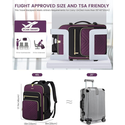 40L Reiserucksack Damen Handgepäck mit 3 Packing Cubes