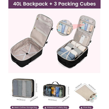 40L Reiserucksack Damen Handgepäck mit 3 Packing Cubes