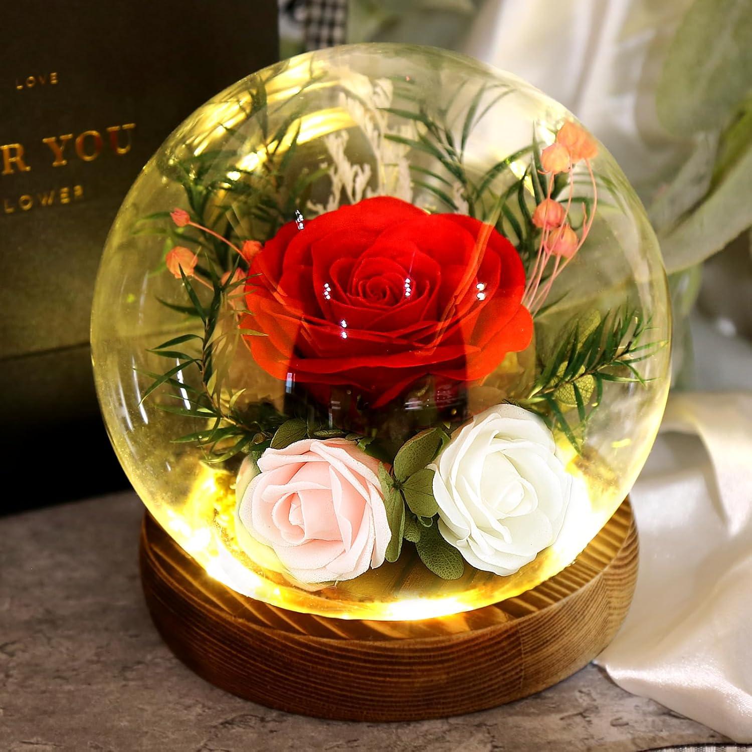Ewige Rose im Glas mit Licht - 3 Infinity Rosen Geschenke für Frauen
