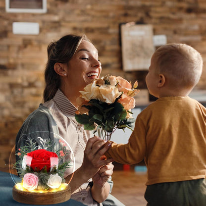 Ewige Rose im Glas mit Licht - 3 Infinity Rosen Geschenk Muttertag Valentinstag