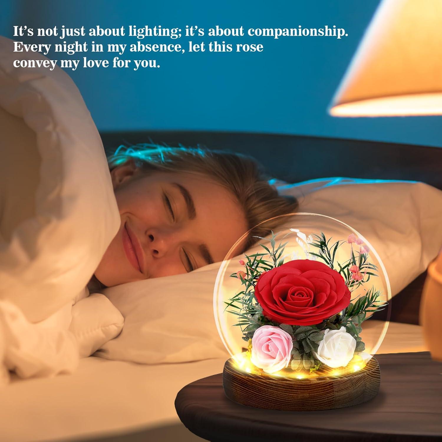 Ewige Rose im Glas mit Licht - 3 Infinity Rosen Geschenk Muttertag Valentinstag