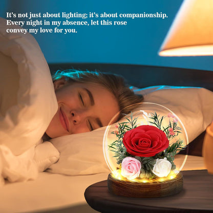 Ewige Rose im Glas mit Licht - 3 Infinity Rosen Geschenk Muttertag Valentinstag