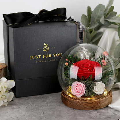 FAYODO Ewige Rosen im Glas mit Licht, Infinity Rosen Geschenke für Frauen, LED Glasrose Geschenk für Mama, Ehefrau, Oma, Freundin, Tochterzu Muttertag
