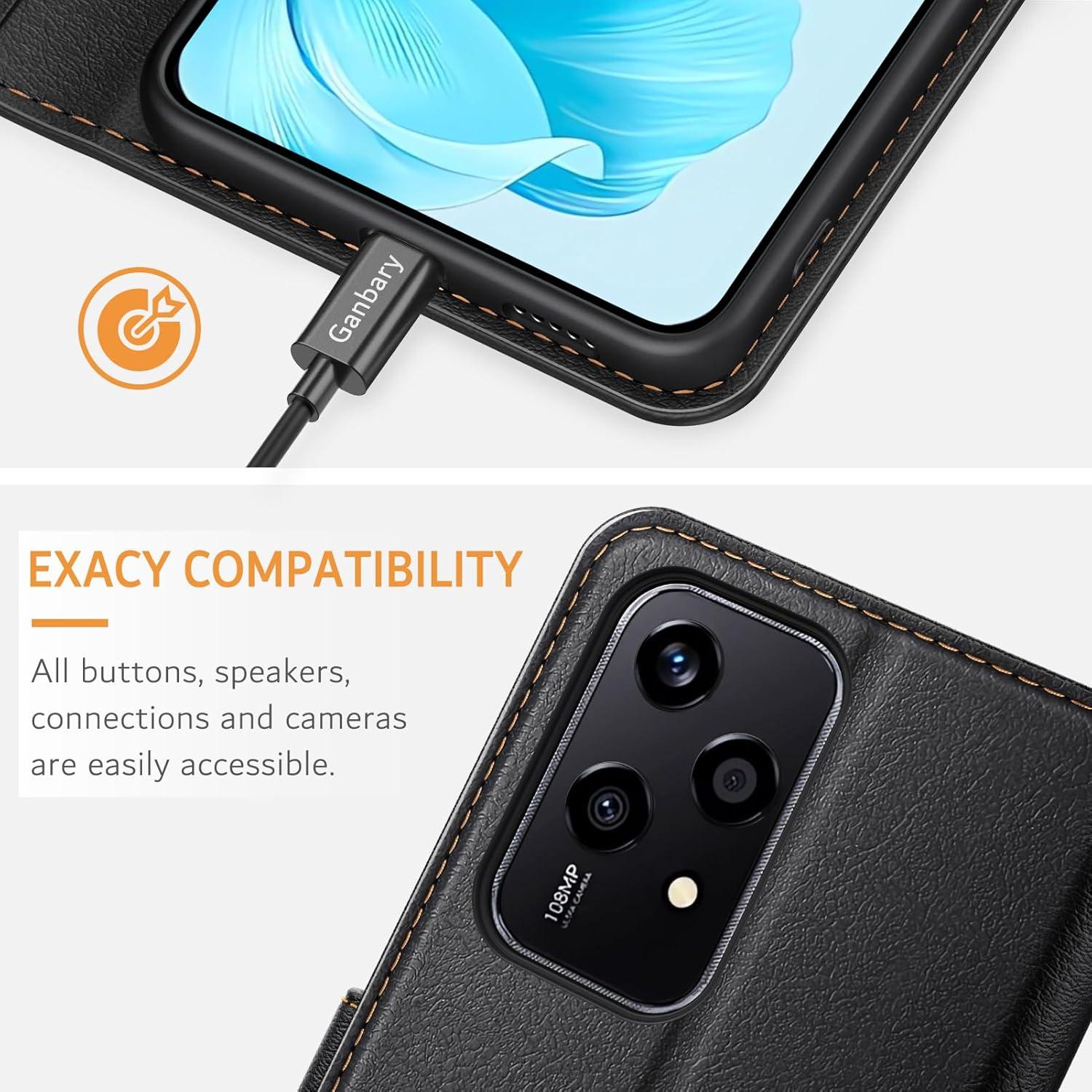 Ganbary Handyhülle Honor 200 Lite Schwarz Klapphülle Kartenschlitzen