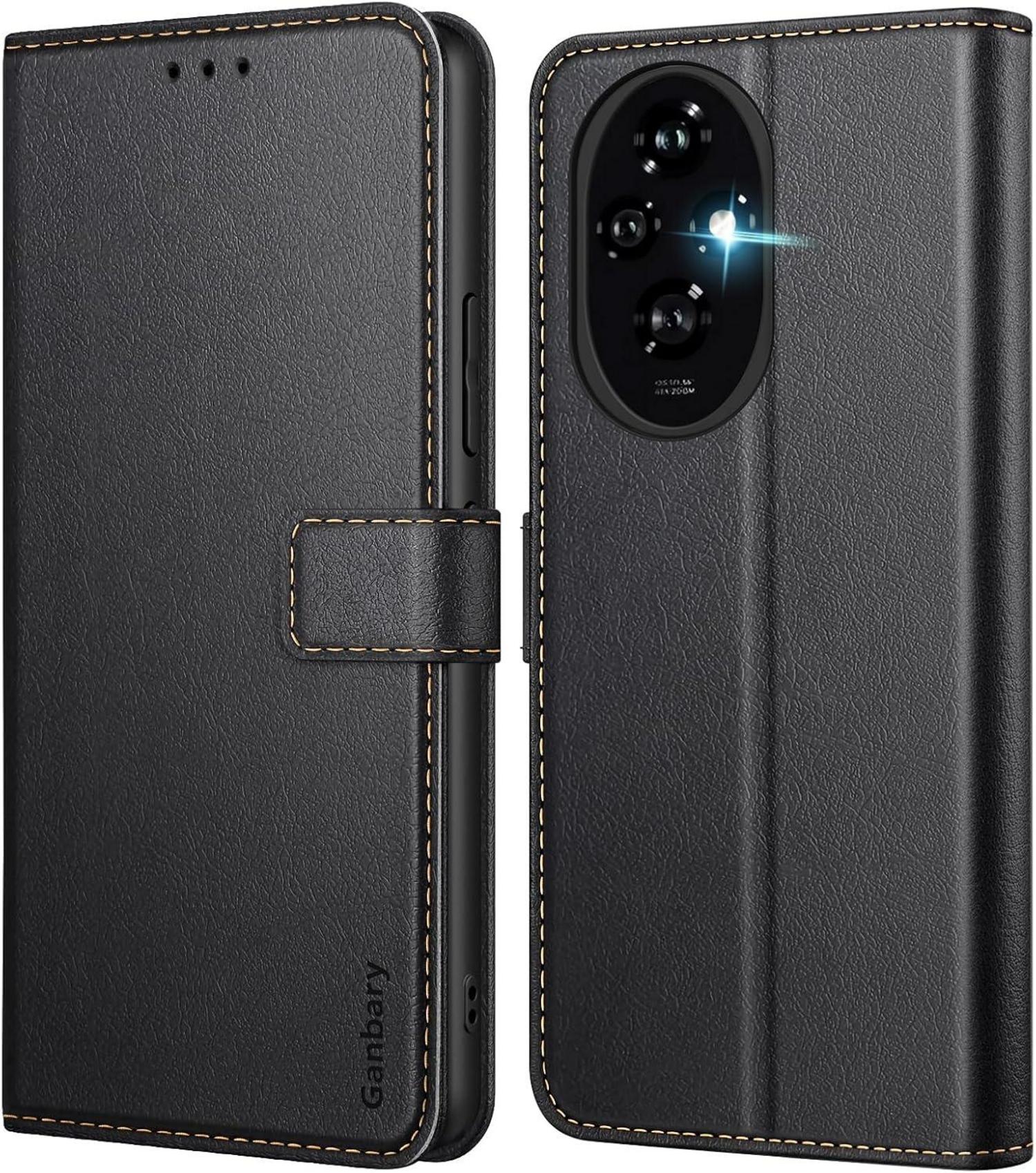 Ganbary Premium Leder Handyhülle Honor 200 Wallet Case Schwarz