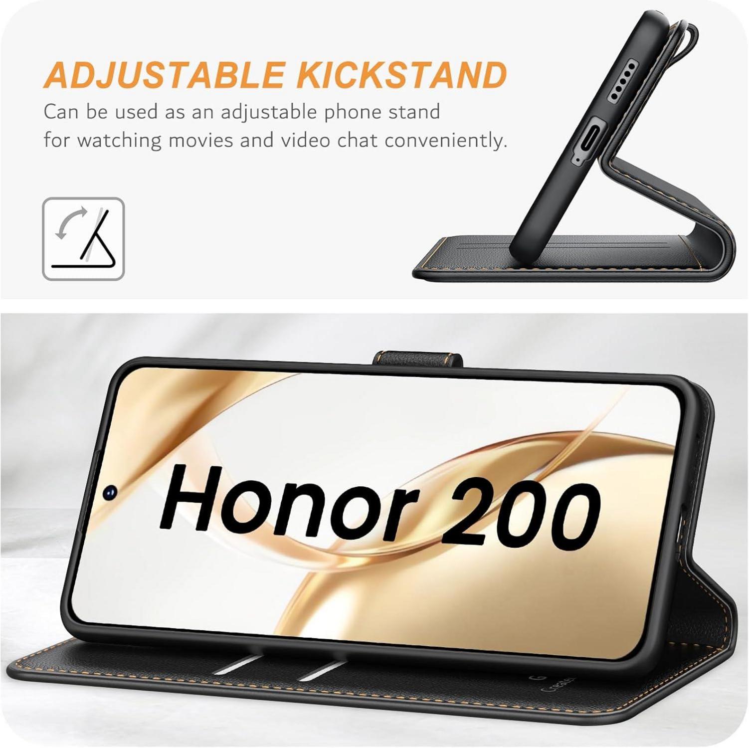 Leder Handyhülle für Honor 200 mit Kartenschlitzen und Standfunktion