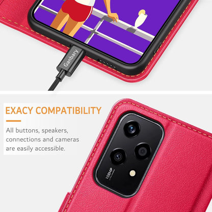 Leder Handyhülle für Honor 200 Lite, Klapphülle mit Kartenschlitzen Rot