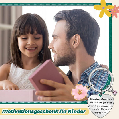Otuuz Inspirierender Schlüsselanhänger Herzform mit Rose Diamant & Blume