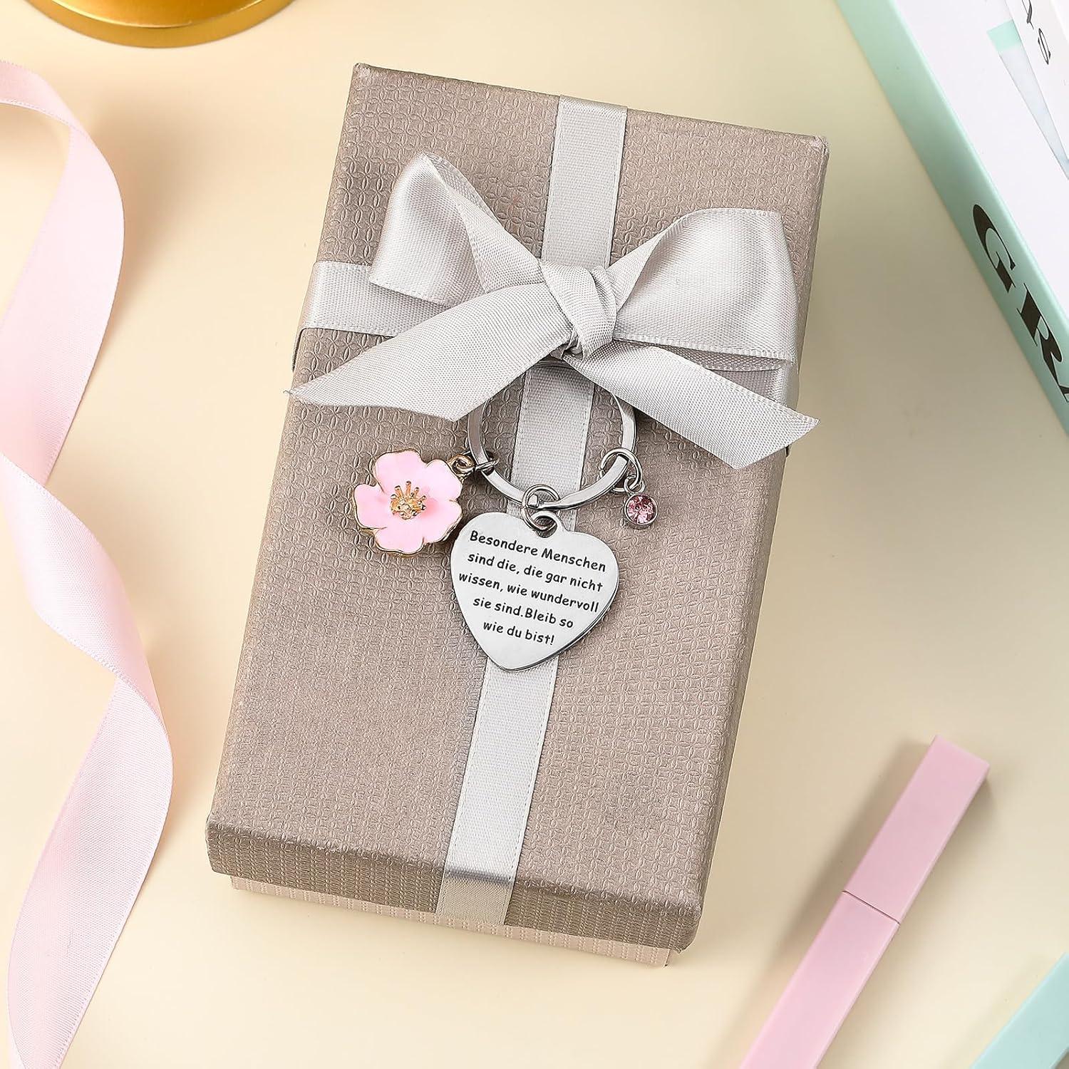 Otuuz Inspirierender Schlüsselanhänger Herzform mit Rose Diamant & Blume