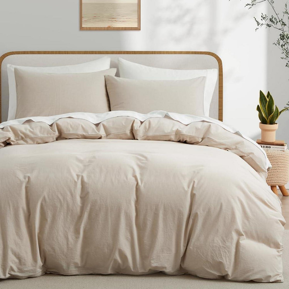 Renforce Baumwoll Bettwäsche Set Beige 135x200cm + 80x80cm