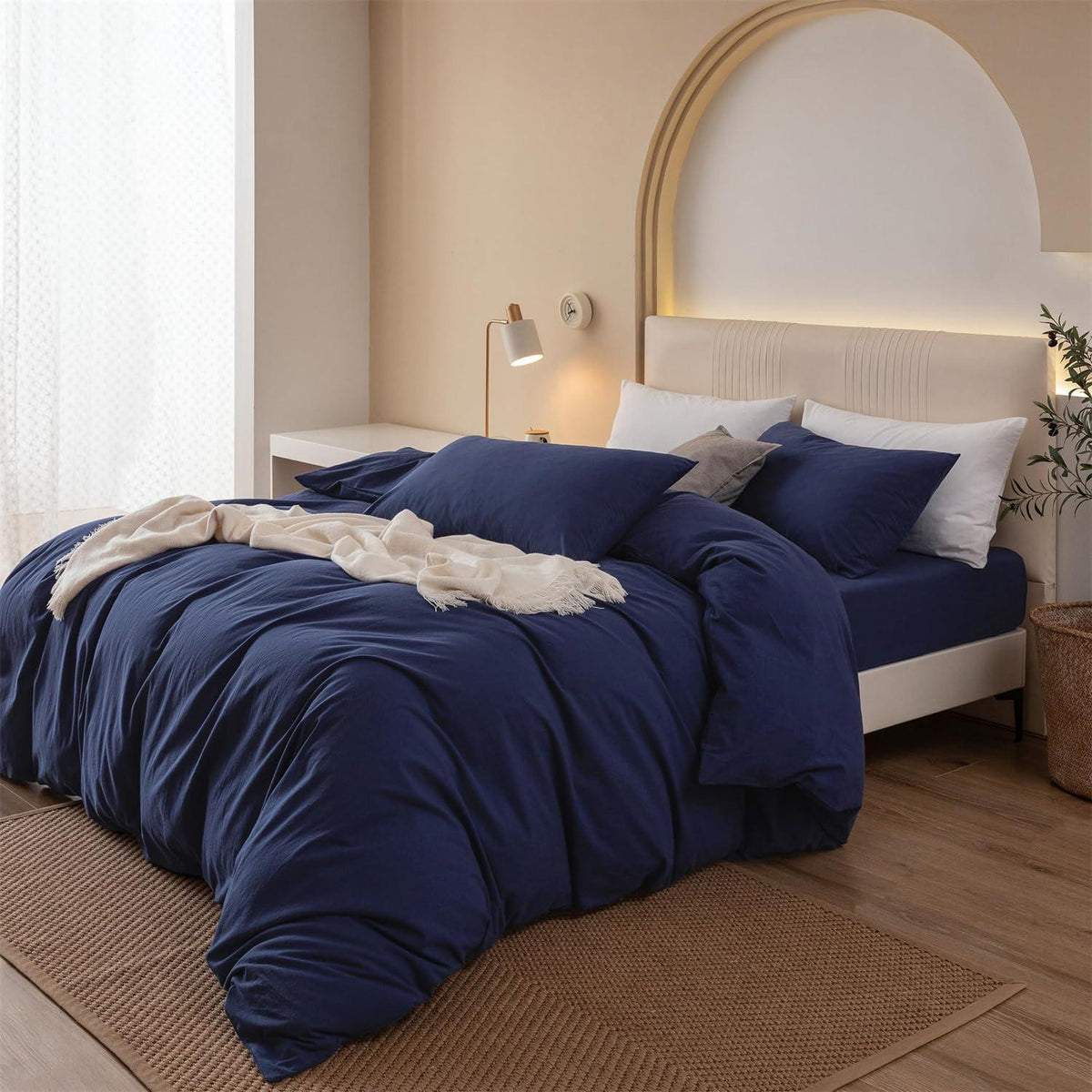 3-teiliges Bettwäsche-Set 220x240 Baumwolle Marineblau