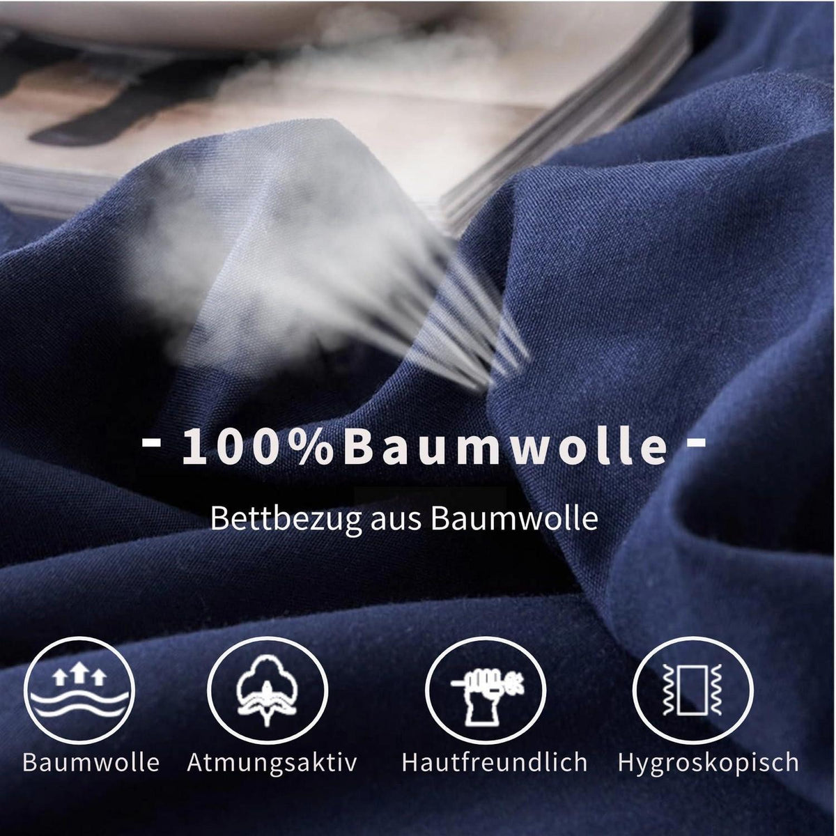3-teiliges Bettwäsche-Set 220x240 Baumwolle Marineblau