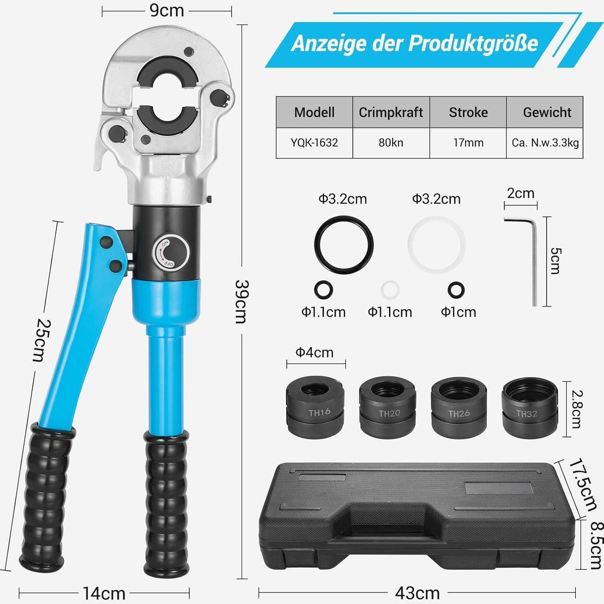 Profi Presszange TH-Kontur für Alu-Kunststoffrohre 16-32mm