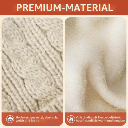 Damen Wintermütze mit Doppelbommel, warme Strick Beanie mit Fleece-Futter Grau