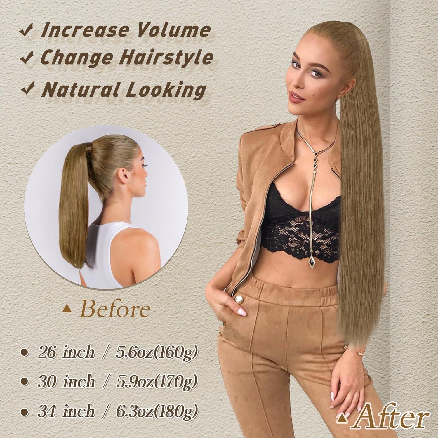 Glattes Pferdeschwanz Haarverlängerung Synthetik Braun 76CM