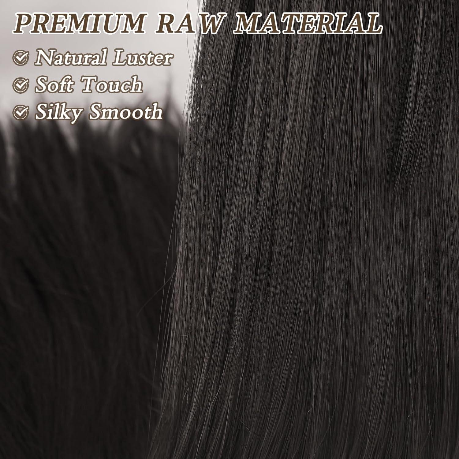 BARSDAR Lang Glattes Pferdeschwanz Verlängerung 76CM Schwarz Braun