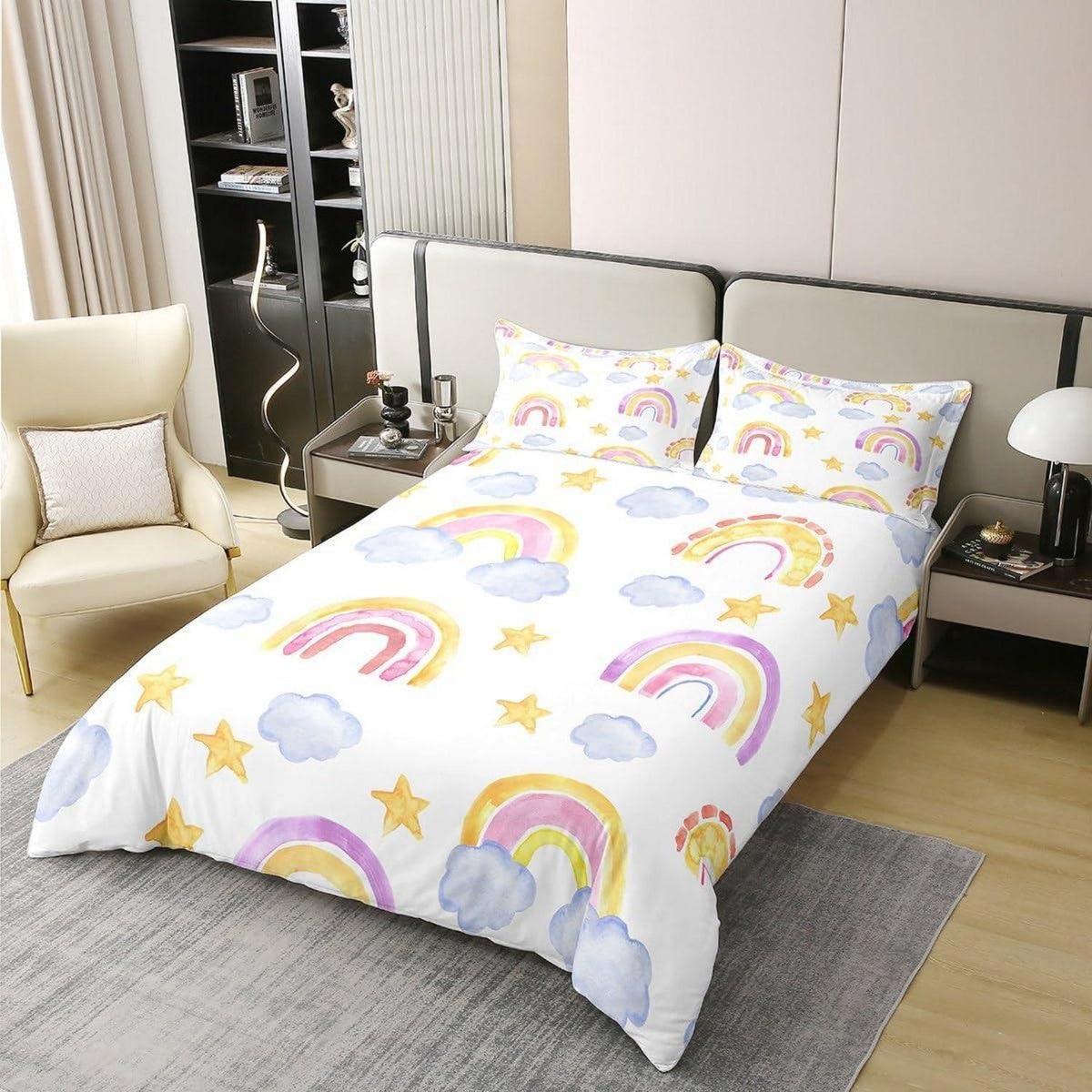 Regenbogen Bettwäsche Set 135x200cm Baumwolle Kinderzimmer