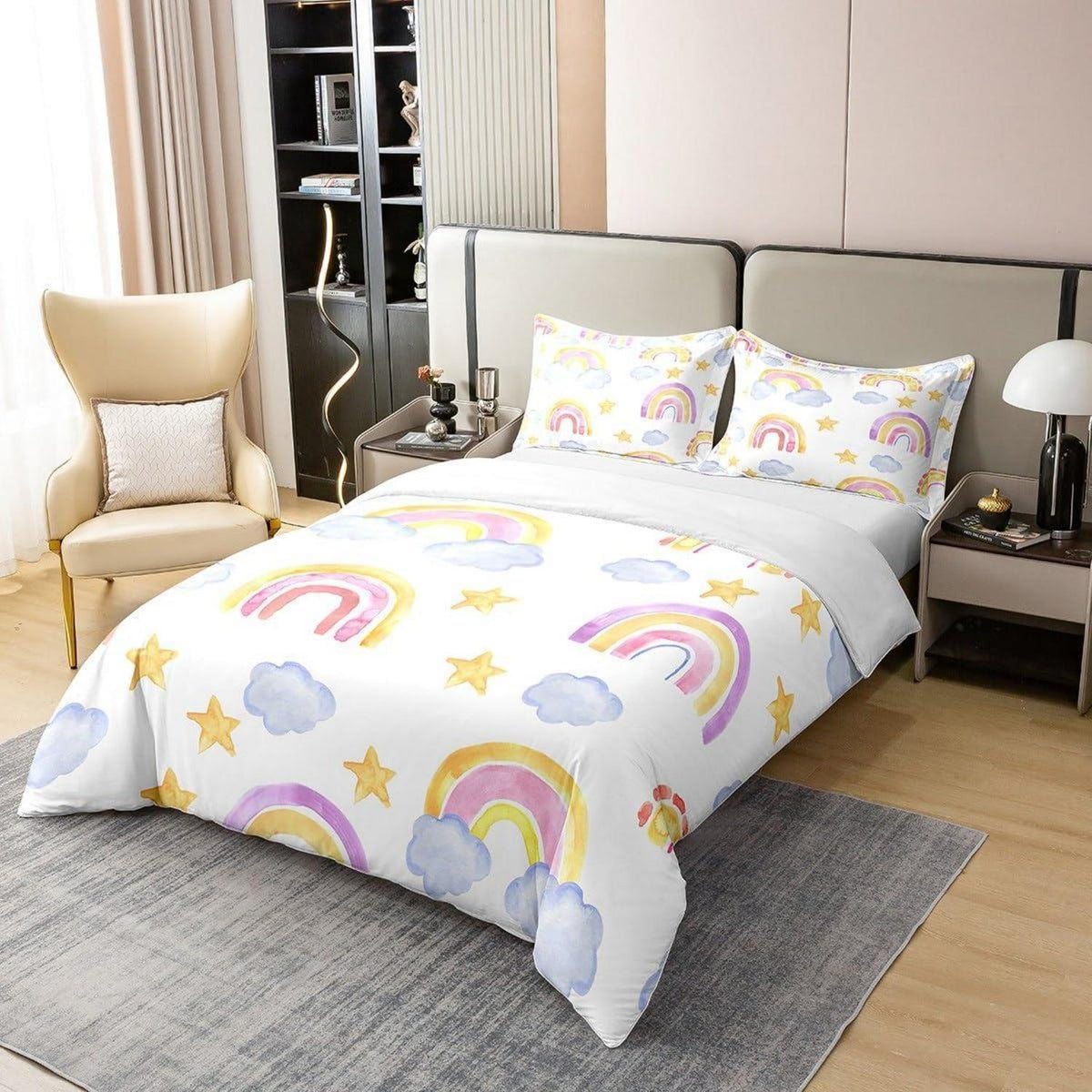 Regenbogen Bettwäsche Set 135x200cm Baumwolle Kinderzimmer
