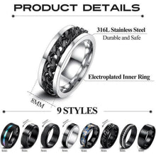 9er Edelstahl Ringe Set Herren Vintage Spinner Ringe Schwarz Silber