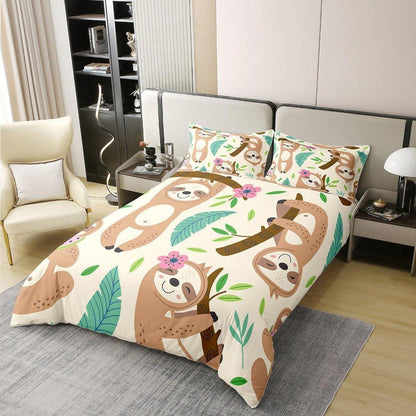 Kawaii Faultier Bettwäsche Set 135x200cm Baumwolle Kinderzimmer