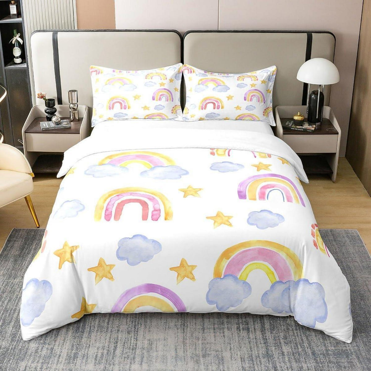 Regenbogen Bettwäsche Set 155x220cm Baumwolle Kinderzimmer
