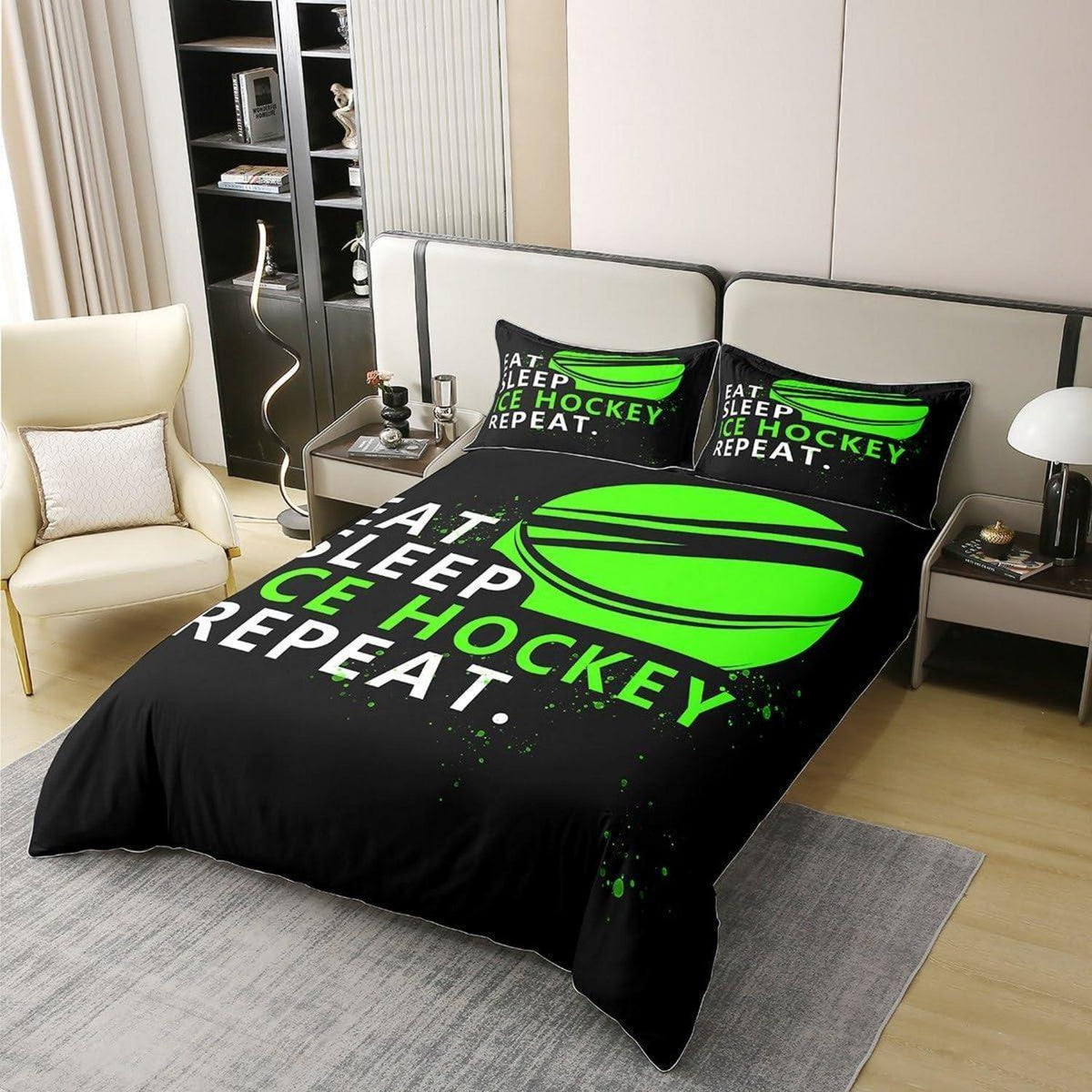 Eishockey Bettwäsche Set 135x200cm – Baumwolle, Kinderzimmer Dekor